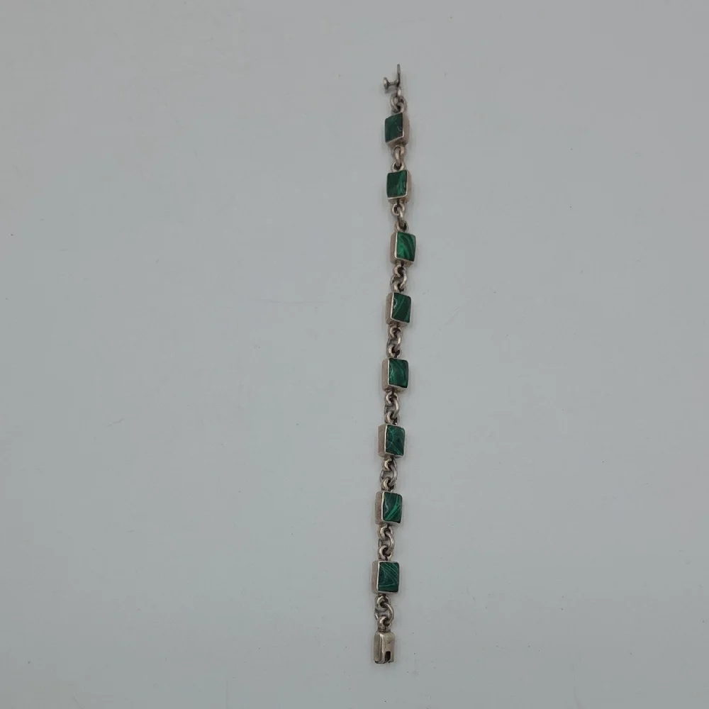 Vintage Taxco malachite sterling silver link bracelet